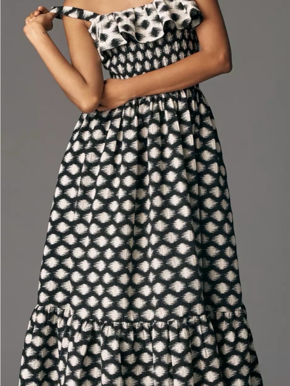 Maude Black and White Smocked Tiered Dress from Anthropologie - Picture 2 of 8